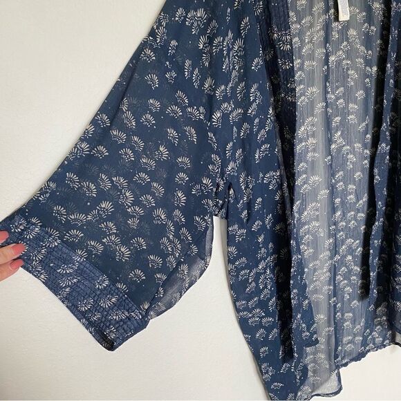 Lucky Brand Swim Kimono Coverup Navy Cream Vacation Beach Sheer - Picture 6 of 9